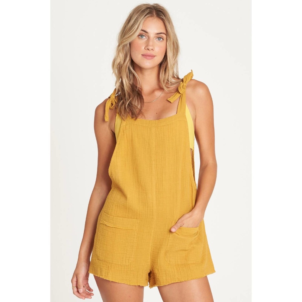 Billabong• Girl On The Run Mustard Yellow Short Overalls - Picture 15 of 16